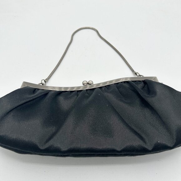 Vintage CACHE Black Satin Small EVENING BAG Kisslock Y2K Women's - Picture 2 of 3